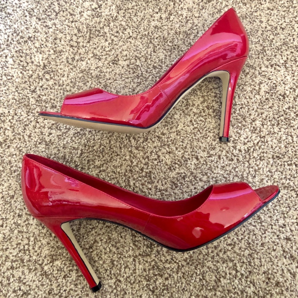 Enzo Angiolini Red Patent Leather Peep Toe Pumps